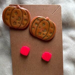 Pumpkin and Shell Handmade Polymer Clay Earrings Set